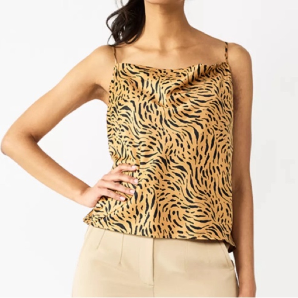 Nine West Womens Cowlneck Satin Cami Animal Print. Size Large NEW!! NWT!